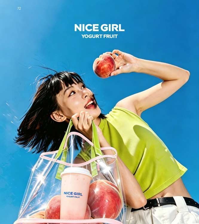Девушка с персиком и стаканом NICE GIRL